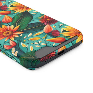Phone Case with Vibrant Flowers and Card Holder - Dipaliz - Mobile Cases