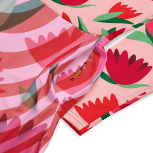 Red Flower Print Long Sleeve Midi Dress Striped Comfort - Dipaliz - Dresses