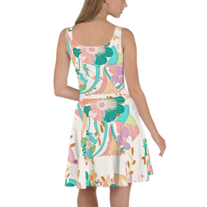 Floral Pattern Skater Dress Sleeveless Vibrant Charm - Dipaliz - Xs - Dresses