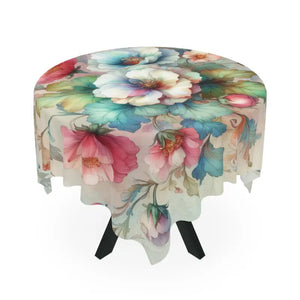 Watercolor Flowers Polyester Tablecloth - Artistic Dining - Dipaliz - one Size / White - Tablecloths