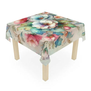 Watercolor Flowers Polyester Tablecloth - Artistic Dining - Dipaliz - one Size / White - Tablecloths