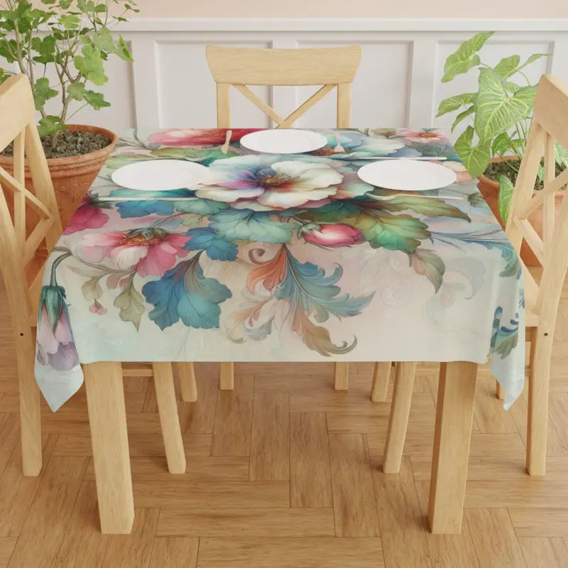Premium Polyester Tablecloth with Watercolor Flowers - one Size / White - Tablecloths