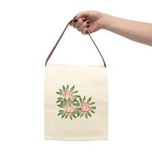 Pink Roses Lunch Bag Canvas Floral Style Dipaliz - 8’’ x 12.5’’ 5.5’’ / Natural - Bags