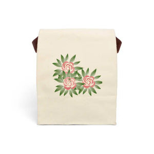 Pink Roses Lunch Bag Canvas Floral Style Dipaliz - 8’’ x 12.5’’ 5.5’’ / Natural - Bags