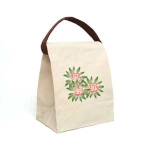 Pink Roses Lunch Bag Canvas Floral Style Dipaliz - 8’’ x 12.5’’ 5.5’’ / Natural - Bags