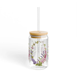 Floral 16oz Sipper Glass - Wreath Design Bamboo Lid - Dipaliz - Tumblers