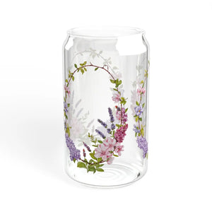 Floral 16oz Sipper Glass - Wreath Design Bamboo Lid - Dipaliz - Tumblers