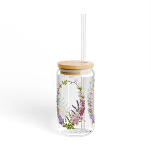 Floral 16oz Sipper Glass - Wreath Design Bamboo Lid - Dipaliz - Tumblers