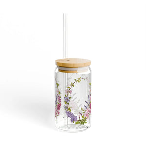 Floral 16oz Sipper Glass - Wreath Design Bamboo Lid - Dipaliz - Tumblers