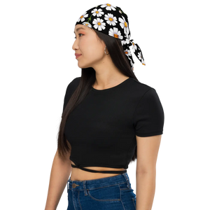 Eco Friendly Bandana - White Flowers Print Design - Dipaliz - and Scarves