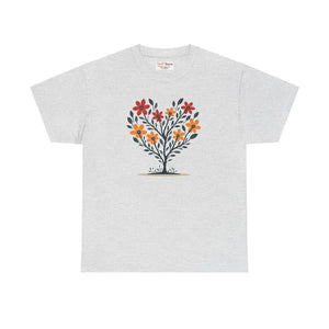 Heart Heavy Cotton Tee - Flowers Unisex Comfort Style - Dipaliz - T-shirts