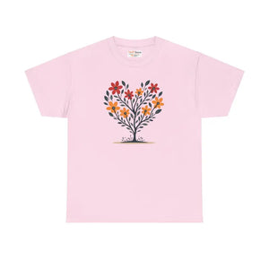 Heart Heavy Cotton Tee - Flowers Unisex Comfort Style - Dipaliz - Light Pink / s - T-shirts