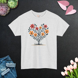 Heart Heavy Cotton Tee - Flowers Unisex Comfort Style - Dipaliz - Ash / s - T-shirts