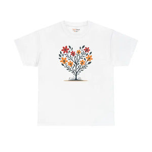Heart Heavy Cotton Tee - Flowers Unisex Comfort Style - Dipaliz - White / s - T-shirts