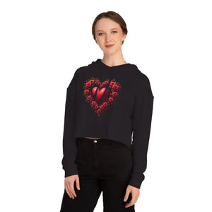 Trendy Women’s Cropped Hooded Sweatshirt Floral Hearts Design - Dipaliz - Hoodies