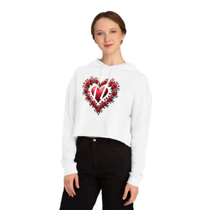 Trendy Women’s Cropped Hooded Sweatshirt Floral Hearts Design - Dipaliz - Hoodies