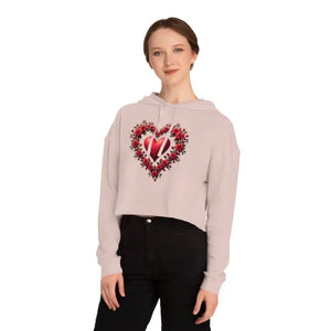 Trendy Women’s Cropped Hooded Sweatshirt Floral Hearts Design - Dipaliz - Blush / Xs - Hoodies