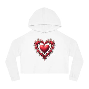 Trendy Women’s Cropped Hooded Sweatshirt Floral Hearts Design - Dipaliz - White / Xs - Hoodies