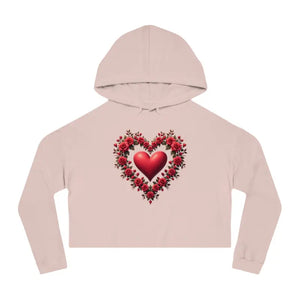 Trendy Women’s Cropped Hooded Sweatshirt Floral Hearts Design - Dipaliz - Hoodies