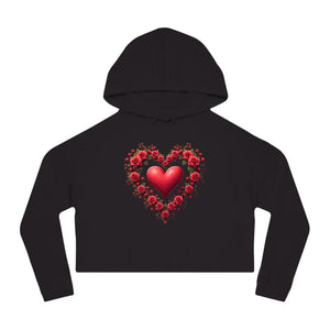 Trendy Women’s Cropped Hooded Sweatshirt Floral Hearts Design - Dipaliz - Black / Xs - Hoodies