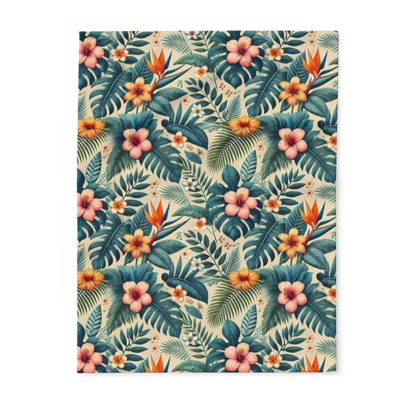 Cozy Arctic Fleece Blanket with Vibrant Flowers & Leaves Pattern - Home Decor