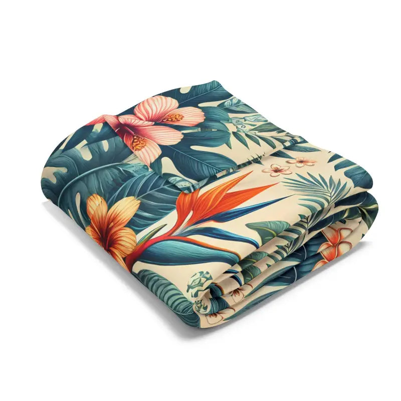 Cozy Arctic Fleece Blanket with Vibrant Flowers & Leaves Pattern - Home Decor