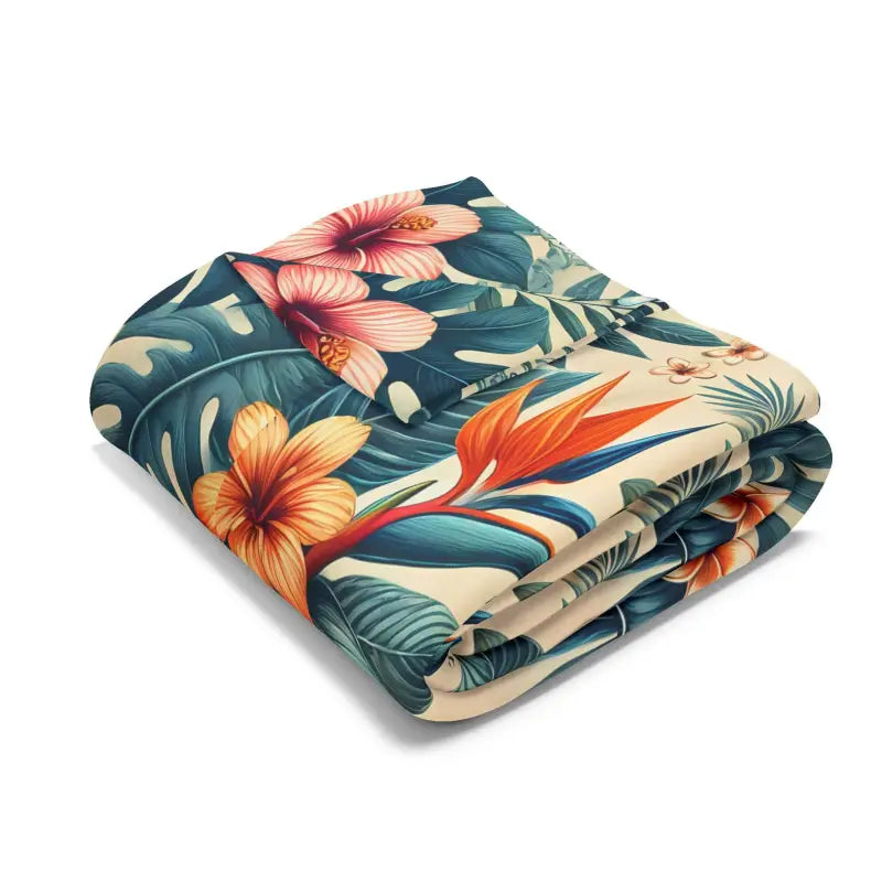 Cozy Arctic Fleece Blanket with Vibrant Flowers & Leaves Pattern - Home Decor