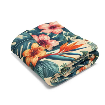 Cozy Arctic Fleece Blanket with Vibrant Flowers & Leaves Pattern - Home Decor