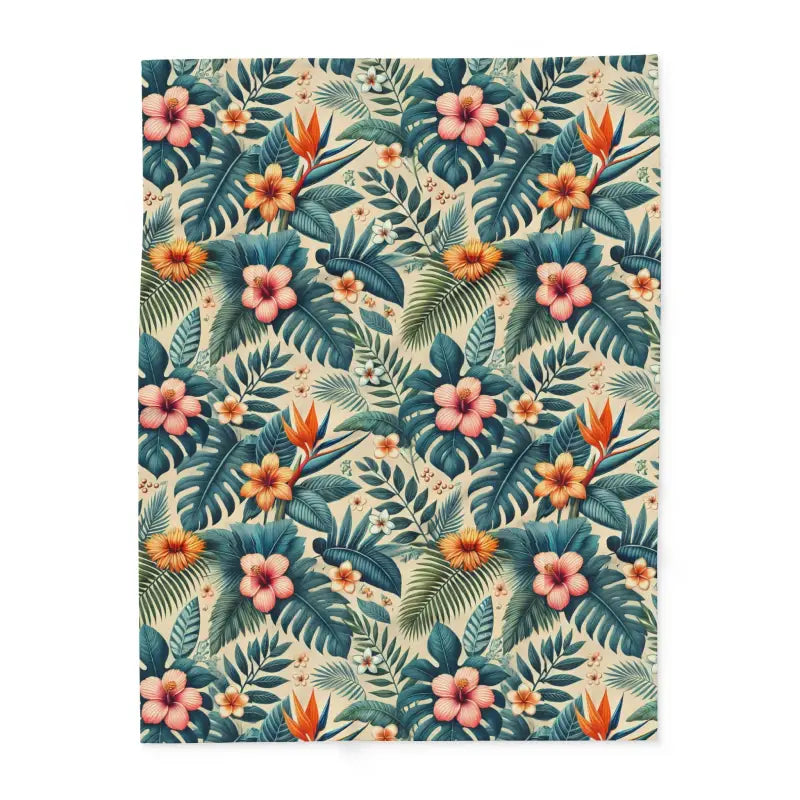 Cozy Arctic Fleece Blanket with Vibrant Flowers & Leaves Pattern - Home Decor