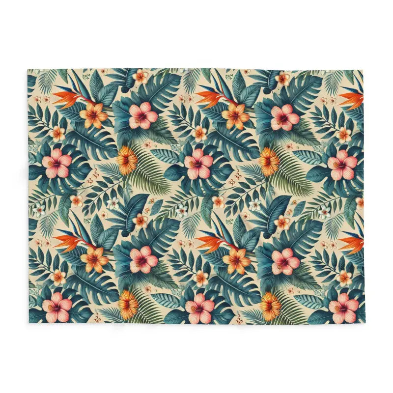 Cozy Arctic Fleece Blanket with Vibrant Flowers & Leaves Pattern - Home Decor