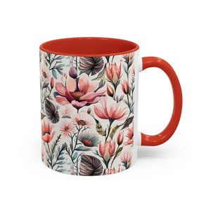 Mug - Accent Coffee - Flowers Birds 11oz Two Tone - Dipaliz