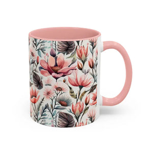 Mug - Accent Coffee - Flowers Birds 11oz Two Tone - Dipaliz