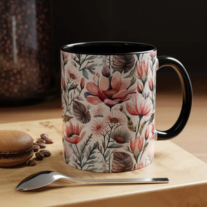 Mug - Accent Coffee - Flowers Birds 11oz Two Tone - Dipaliz Black