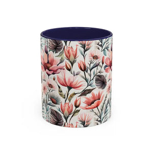 Mug - Accent Coffee - Flowers Birds 11oz Two Tone - Dipaliz Navy