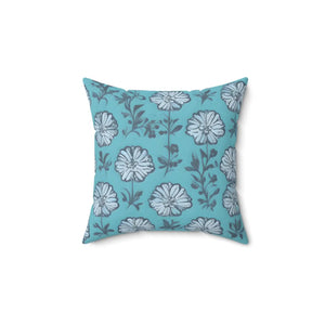 Flowers on Blue Throw Pillow Spun Polyester Square Dipaliz - Pillows