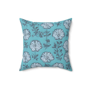 Flowers on Blue Throw Pillow Spun Polyester Square Dipaliz - Pillows