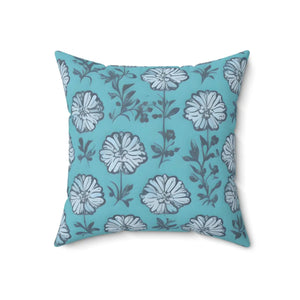 Flowers on Blue Throw Pillow Spun Polyester Square Dipaliz - Pillows