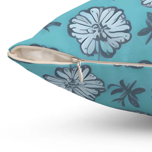 Flowers on Blue Throw Pillow Spun Polyester Square Dipaliz - Pillows