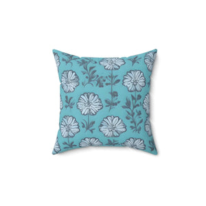 Flowers on Blue Throw Pillow Spun Polyester Square Dipaliz - Pillows