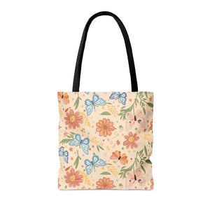 Polyester Tote Bag Flowers and Butterflies Fashion Style - Dipaliz - Shopping Totes