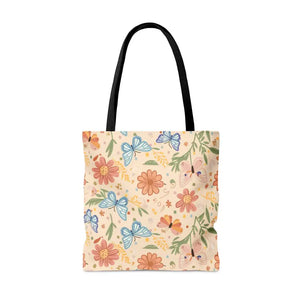 Polyester Tote Bag Flowers and Butterflies Fashion Style - Dipaliz - Shopping Totes