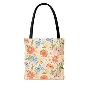 Polyester Tote Bag Flowers and Butterflies Fashion Style - Dipaliz - Shopping Totes