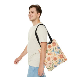 Polyester Tote Bag Flowers and Butterflies Fashion Style - Dipaliz - Shopping Totes