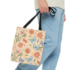 Polyester Tote Bag Flowers and Butterflies Fashion Style - Dipaliz - Small - Shopping Totes