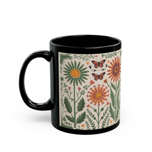 Glossy Butterflies Black Ceramic Mug - Floral - Dipaliz - Mugs