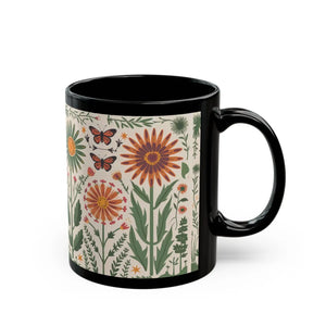 Glossy Butterflies Black Ceramic Mug - Floral - Dipaliz - Mugs