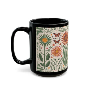 Glossy Butterflies Black Ceramic Mug - Floral - Dipaliz - Mugs