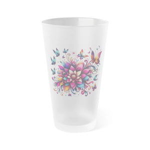 Chic Flowers and Butterflies Frosted Glass 16oz - Dipaliz - Beer Glasses