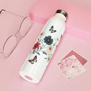 Floral Slim Water Bottle - Matte Stainless Steel - Dipaliz - Bottles