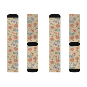 Vibrant Sublimated Socks - Flowers and Butterflies - Dipaliz